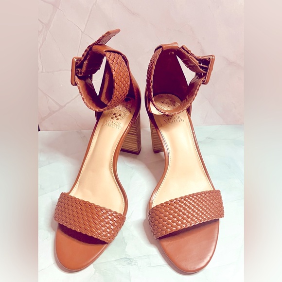 VINCE CAMUTO MAGHEN Braided Ankle Strap Open Toe Heel Sandals Brown - Picture 1 of 4